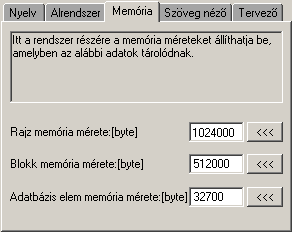 Az OmegaCAD rendszer belltsa: Rendszer memria mretek belltsa.